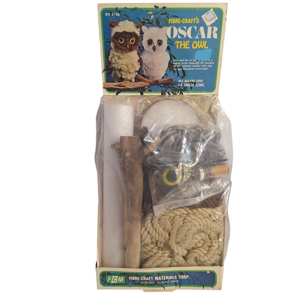 Oscar The Owl Kit 2126 14" Fibre Arts DIY Craft Vintage 70s FCM New Makes 1 Owl